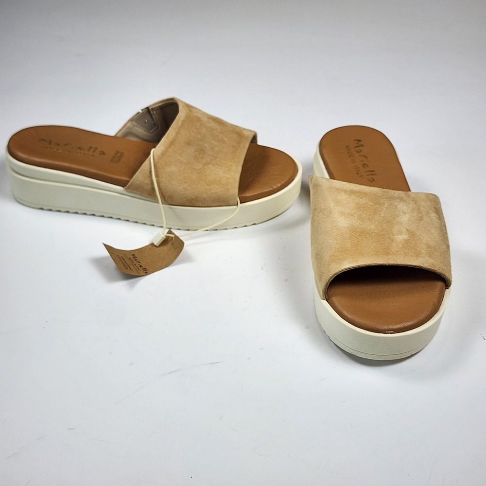 Mariella Suede Platform Slide Sandals Womens Size 7.5 38 Tan Suede Casual NEW